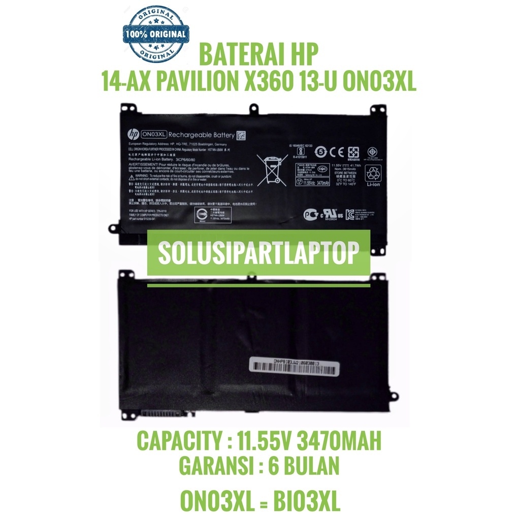 ORI BATERAI HP ON03XL BI03XL STREAM 14-AX PAVILION X360 13-U B Probook X360 11 G1, X360 11 G2 ORIGIN