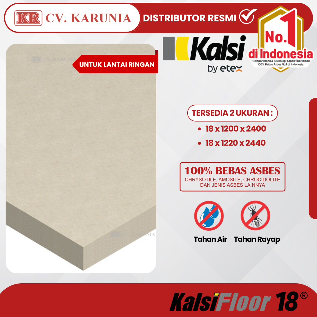 KalsiFloor 18 mm | Papan Lantai Fiber Semen Kuat | Pengganti Dak Cor Instan | Indoor & Outdoor