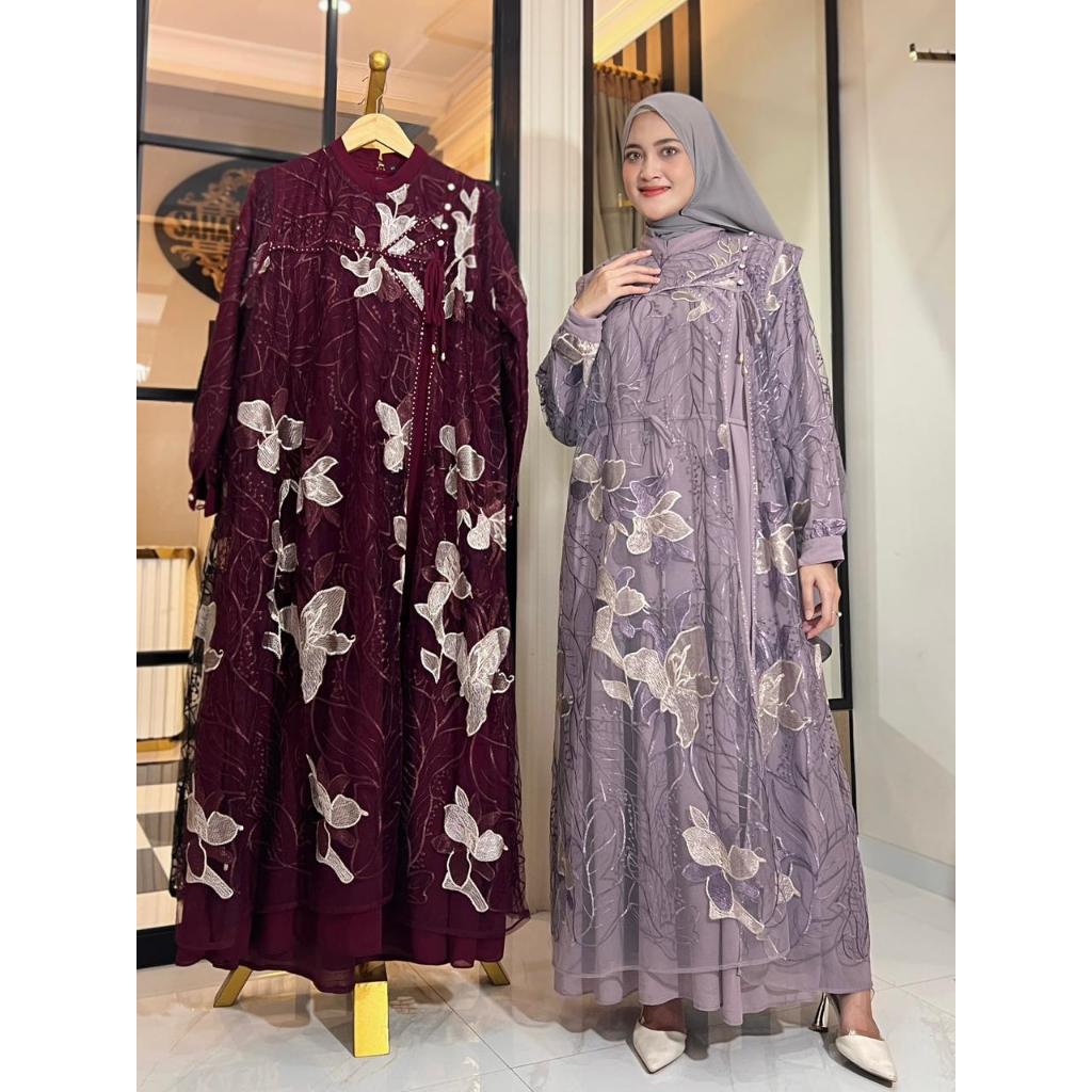 Sahara Indonesia - Gamis Outer Brokat 3D set Hijab