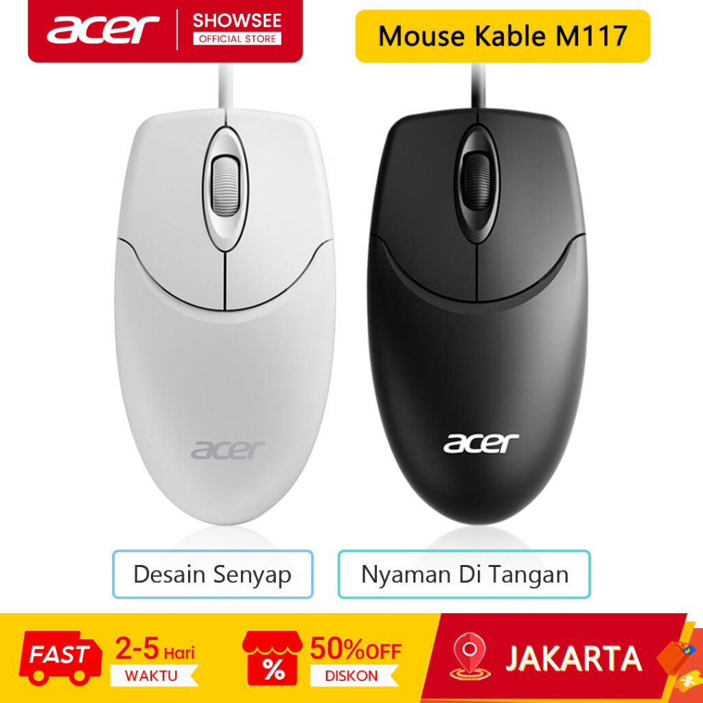 Acer Mouse Kabel M117 Desain Senyap Nyaman Di Tangan Mouse Laptop Mouse Gaming