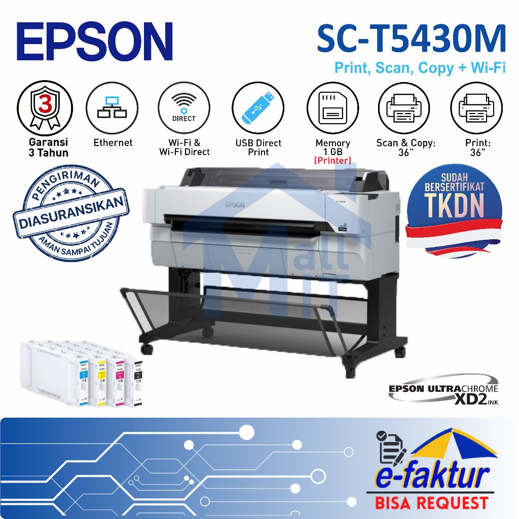 MALLIT EPSON Printer Epson Surecolor SC-T5430M T5430M Print Scan Plotter A0 36INCI Resmi