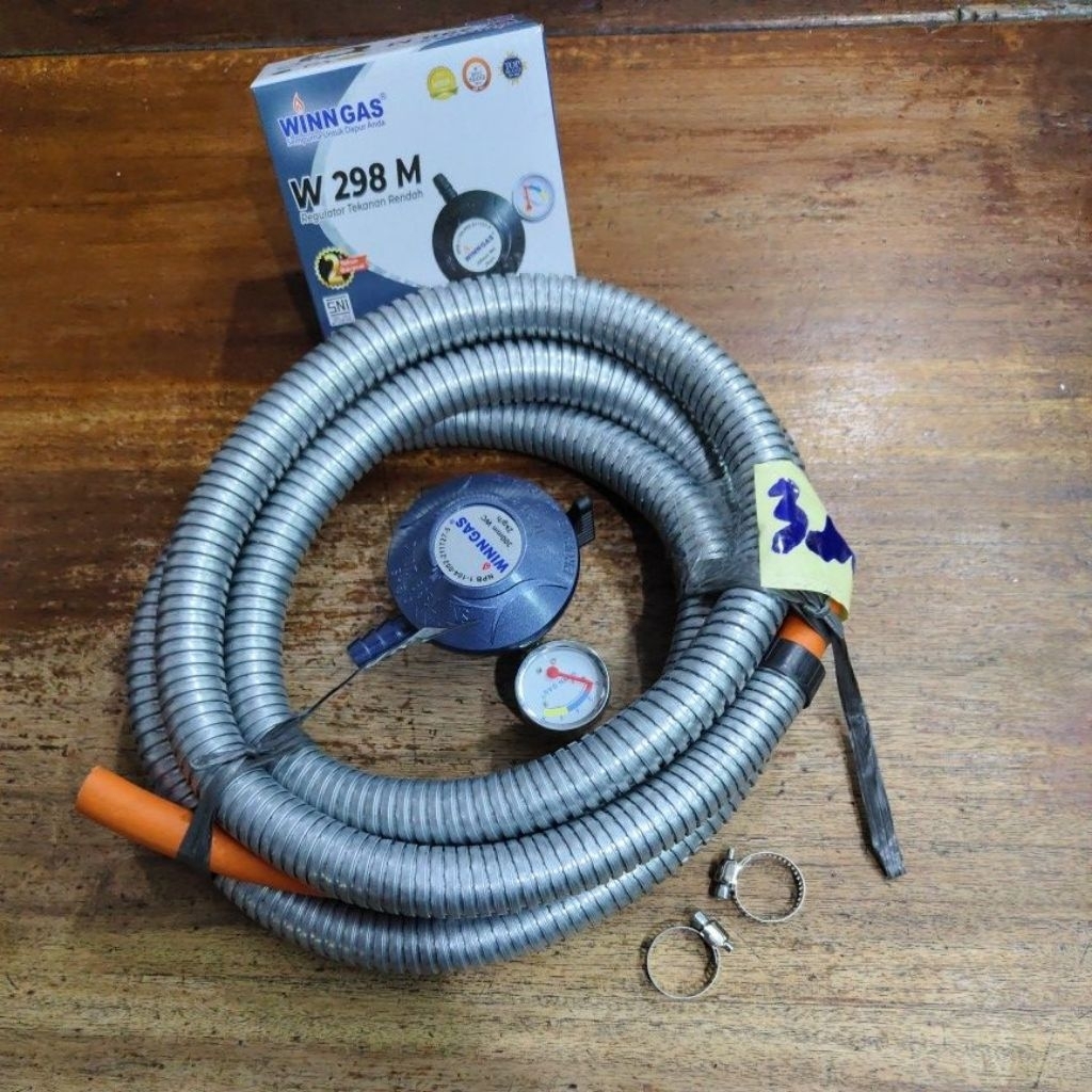 Winn Gas regulator kompor tipe 298 meter + selang kompor gas 3 lapis panjang 3 meter + flexible