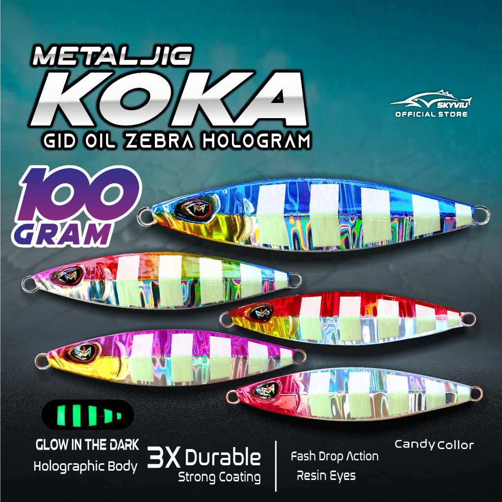 Umpan Metal Jig 100 Gram SKYVIU KOKA Hologram Minyak GID Zebra UV 100g Umpan Pancing Laut Dalam 100g