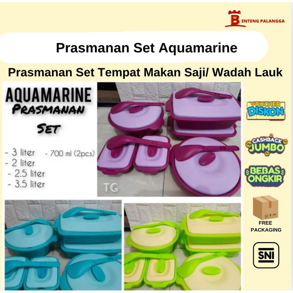 Prasmanan Aquamarine Set 6PCS Wadah / Wadah Lauk & Sayur / Prasmanan Plastik Premium Elegan