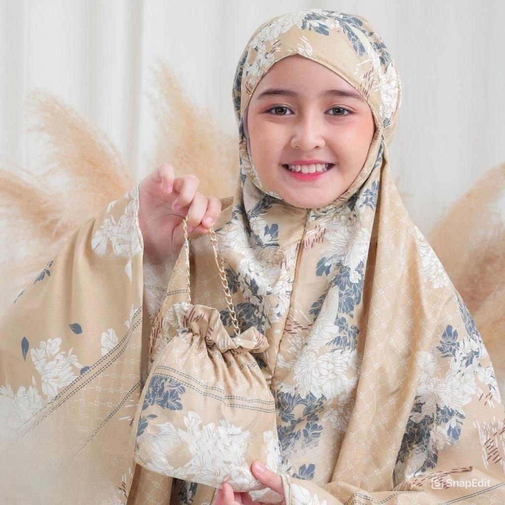 MUKENA ANAK TANGGUNG AZURA HASYA 2IN1 RESLETING TRAVEL KATUN MOTIF