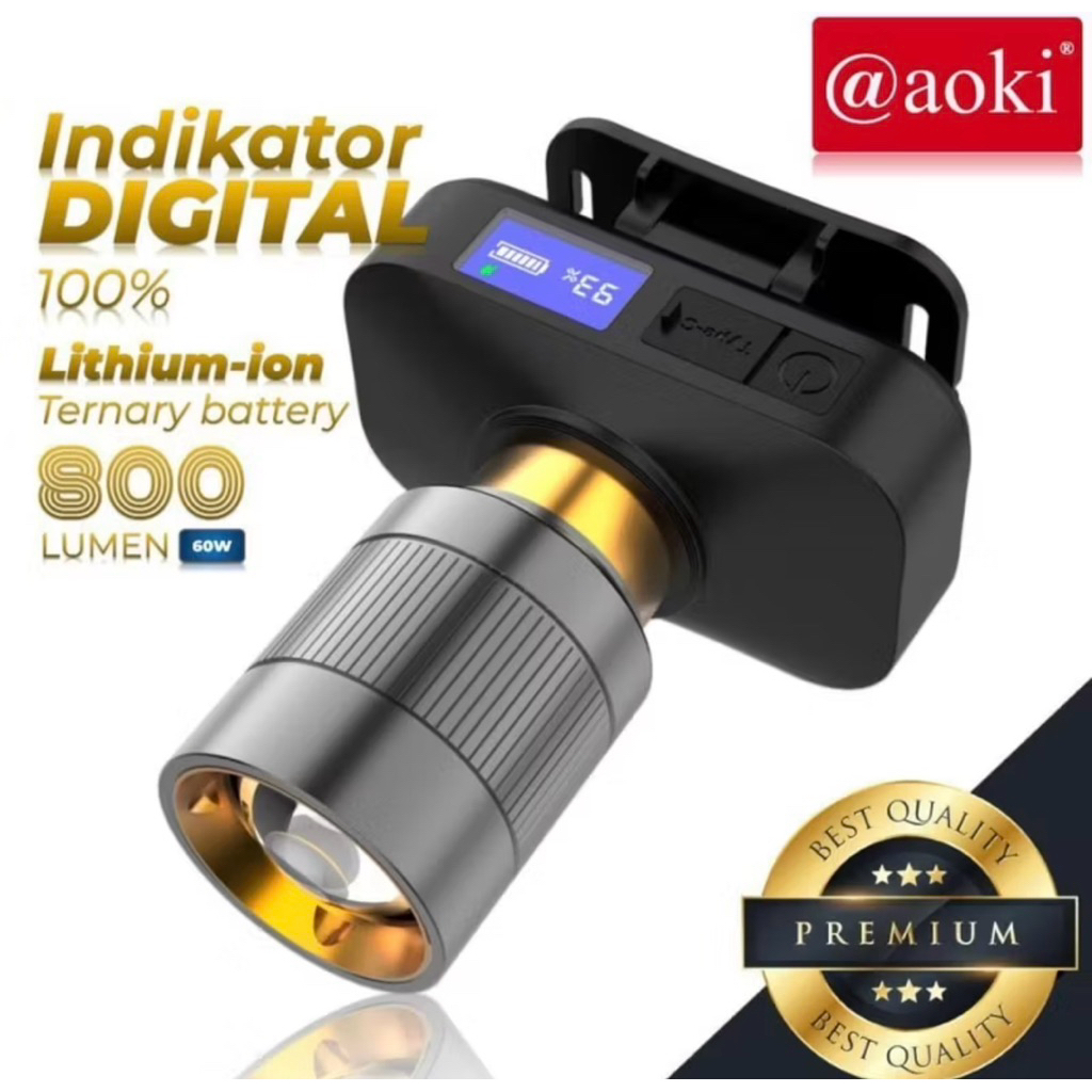 SENTER KEPALA AOKI ZOOM 800 Lumens LED LAYAR DIGITAL 60W AK-3501A/AK-3501K