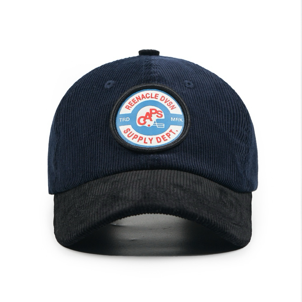 REENACLE | Topi corduroy | CAPS Dvsn navy kombinasi hitam, topi polocaps pria wanita.