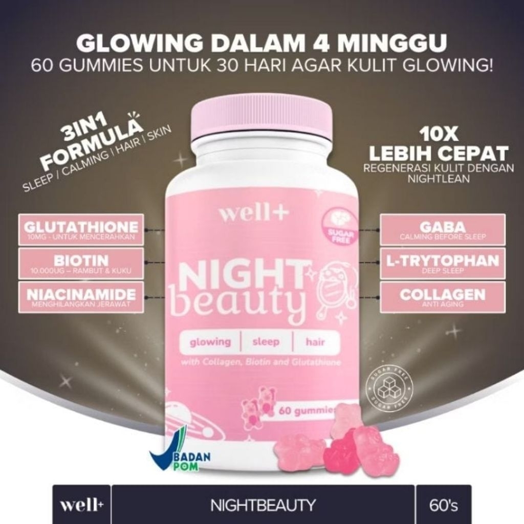well+ Series Night Beauty 60 Gummy Glutathione Biotin Niacinamide