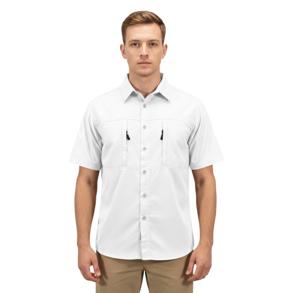 NUBADE - Kemeja Pria Outdoor Tactical Workshirt Lengan Pendek Warna Putih