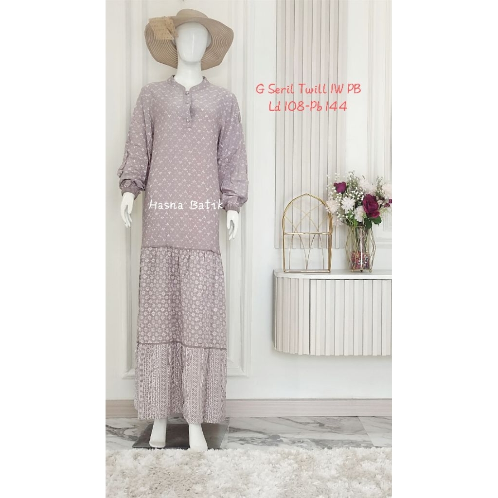 Gamis Luza (G. Seril Twill 1W PB abu2) Batik Pekalongan