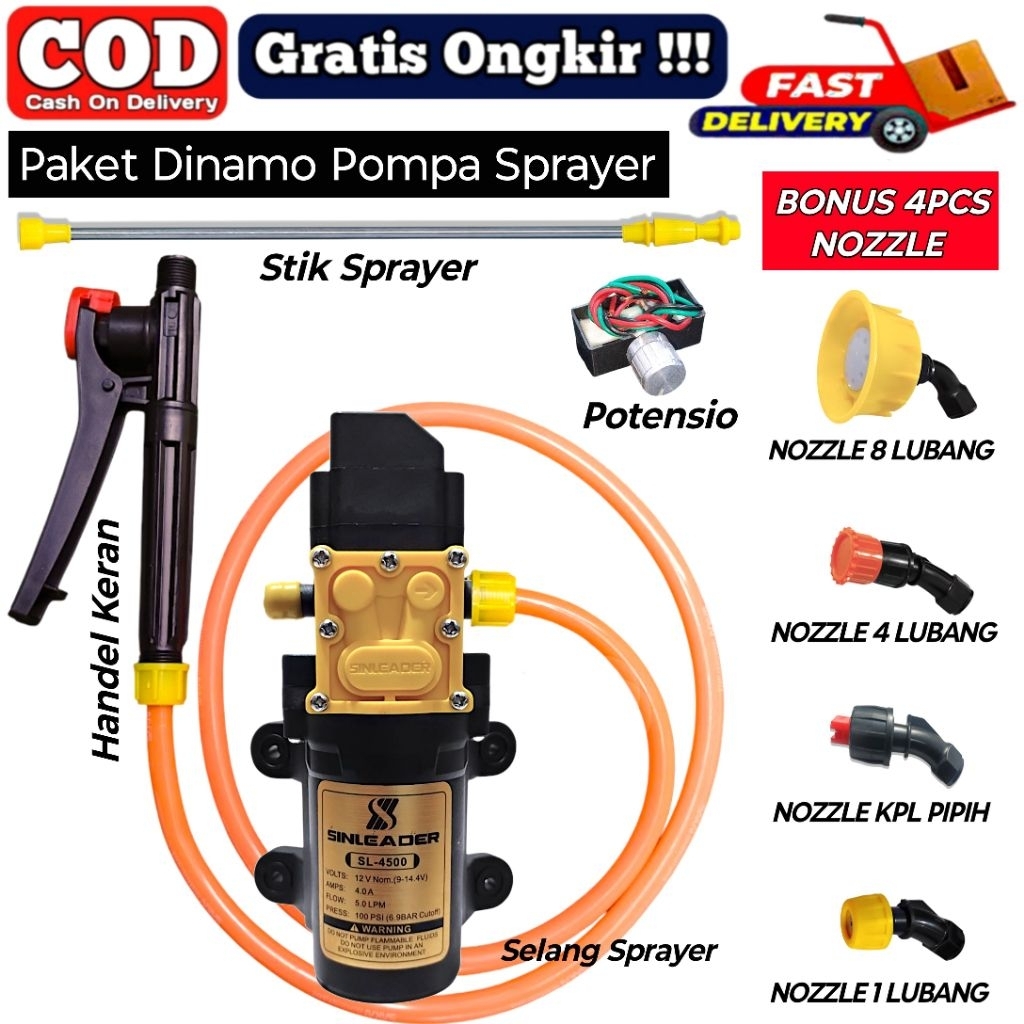 PAKET DINAMO SPRAYER ELEKTRIK SINLEADER 100PSI/POTENSIO/NOZZEL/SELANG SPRAYER/ALAT SPRAYER PERTANIAN