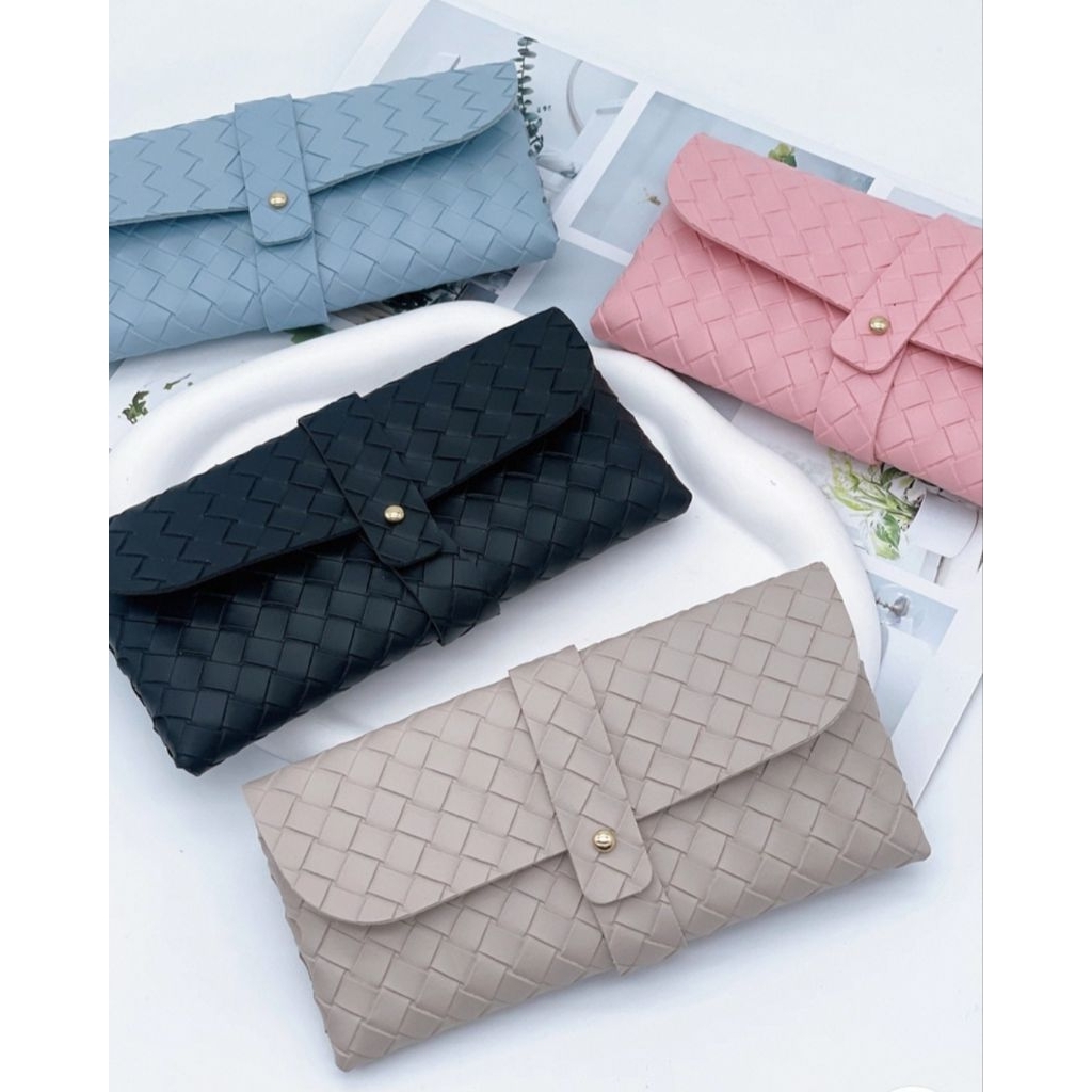ST5701 DOMPET/CLUTCH Kacamata Motif Anyaman Pouch Sarung Kacamata Sarung Kacamata Kulit PU Elegan