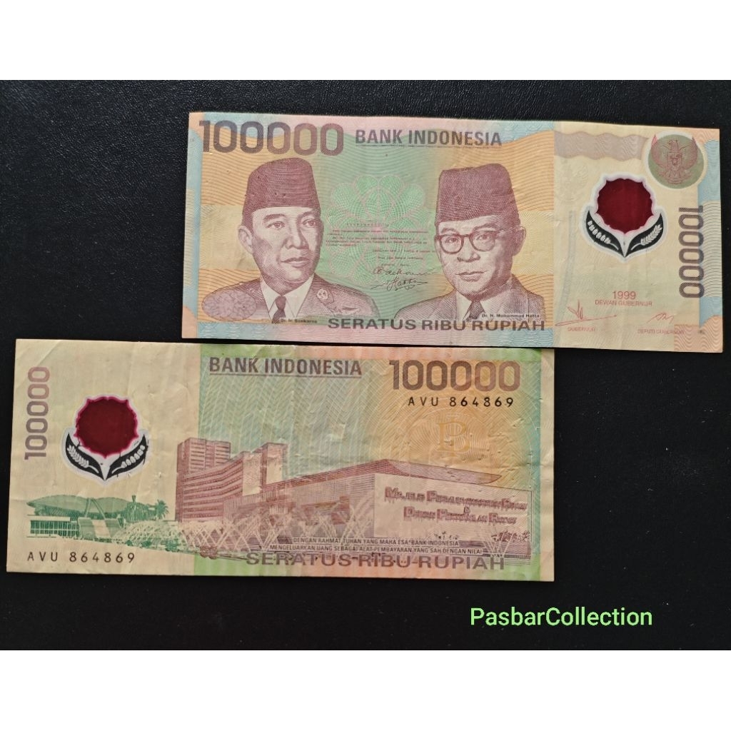 Uang lama Rp. 100.000 Polymer Tahun 1999 Soekarno Hatta