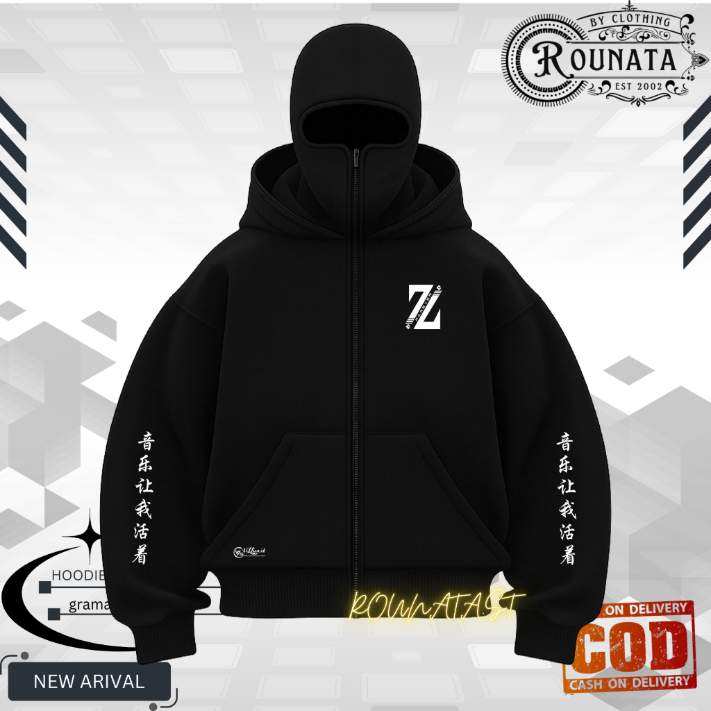 HOODIE BALACLAVA Zipper Jaket Hoodie Boxy Hitam Ninja Balaclava