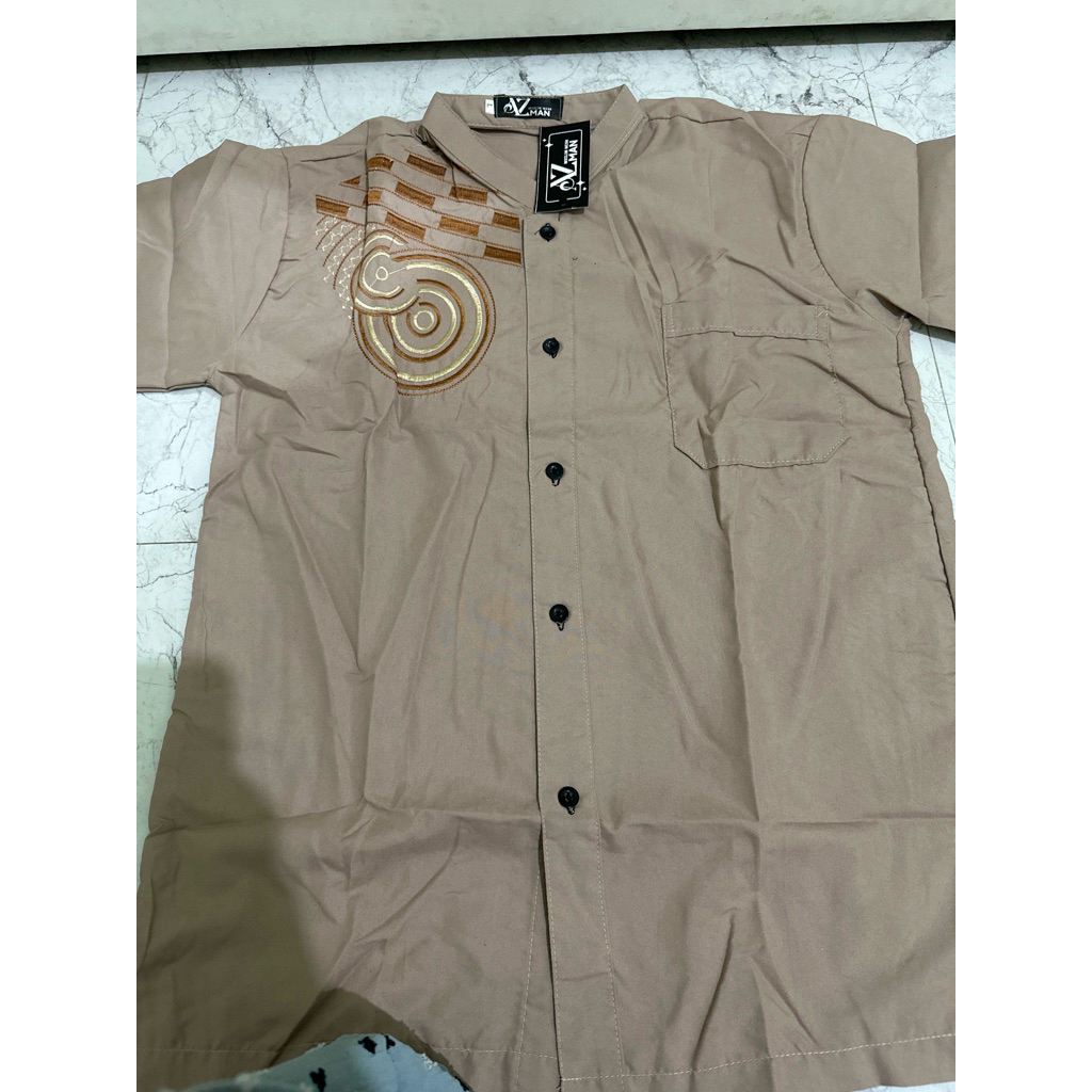 Baju Koko Bapak Warna Khaki Lengan Pendek