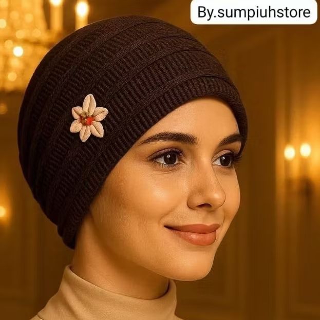 Ciput Turban Rajut  Bunga cantik Topi nenek | Inner Hijab Rajut Wanita | Ciput Rajut Anti Pusing & N