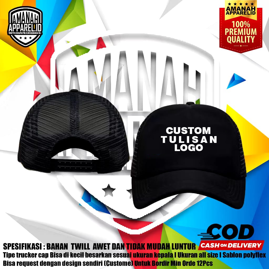 TOPI PREMIUM CUSTOM BORDIR SABLON SATUAN SESUAI DESAIN SENDIRI