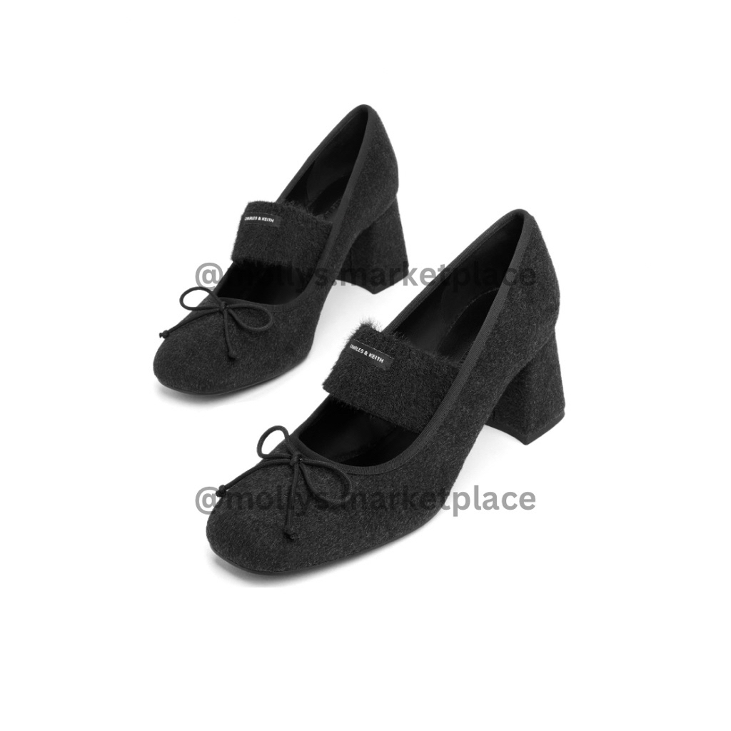 CHARLES AND KEITH HEELS IN BLACK TEXTURED 6.5cm