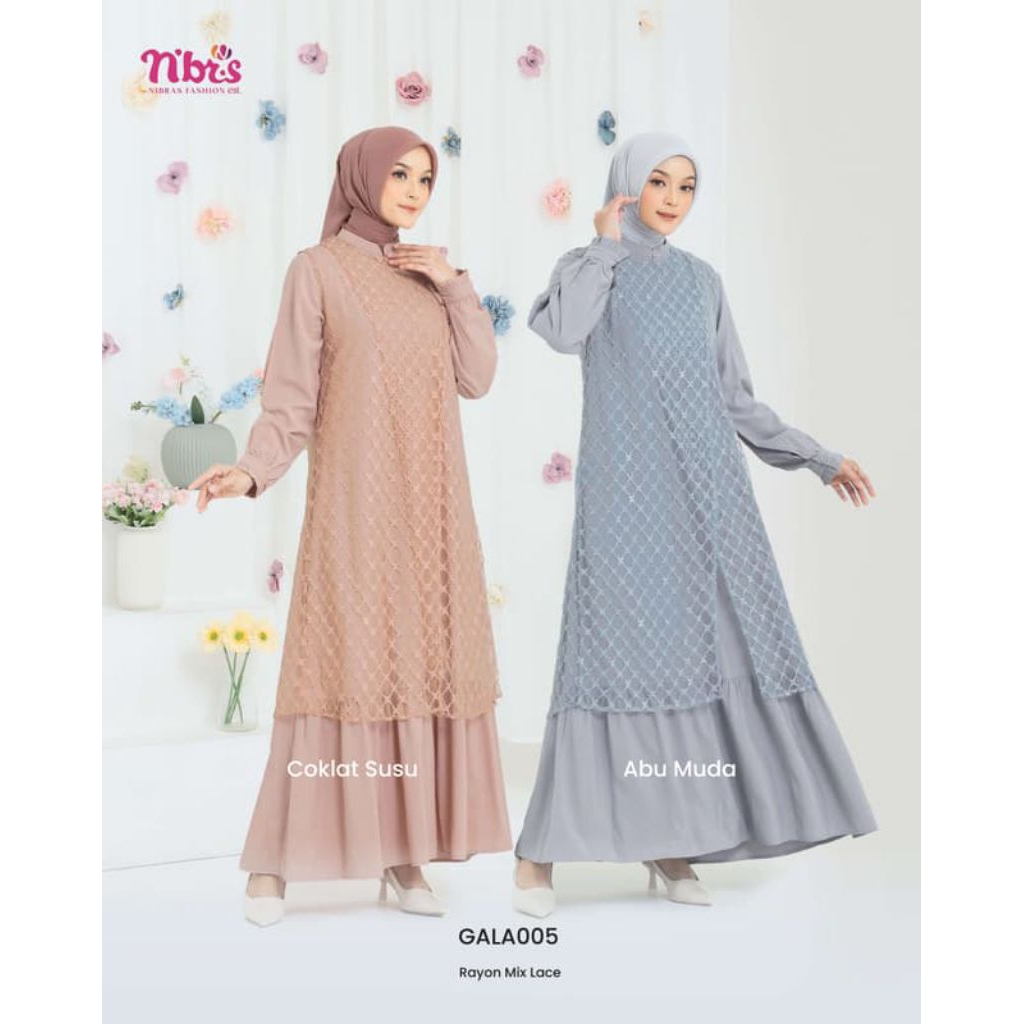 (COD) GALA 005 DRESS BY NIBRAS/GAMIS NIBRAS TERBARU/NIBRAS FASHION/GAMIS LUCU/GAMIS DEWASA/GAMIS REM