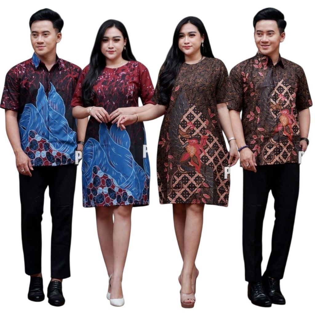 Batik Dress Couple Kemeja - Baju Pasangan Keluarga Natal  - Batik Modern Seragam Dress dan Kemeja Co