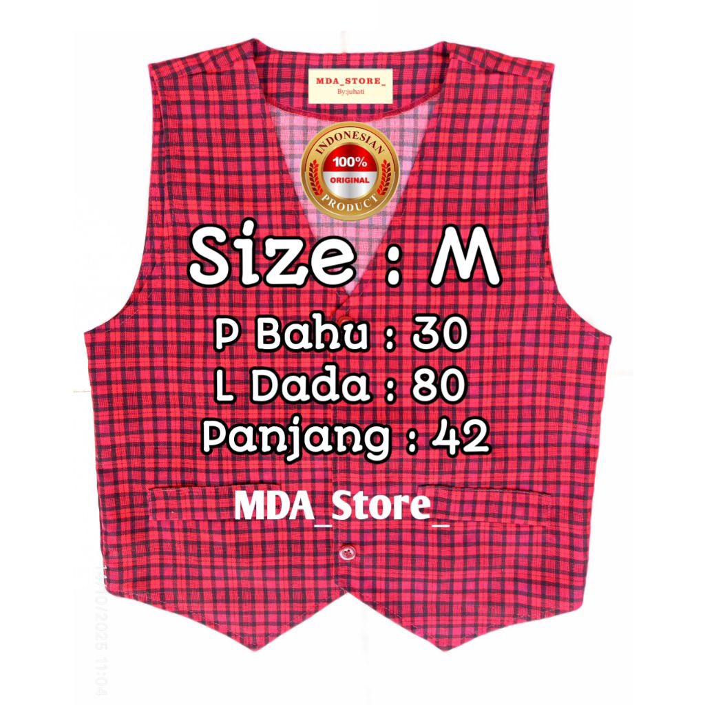 Rompi Seragam anak SD/MI/PAUD warna merah kotak kotak ukuran M