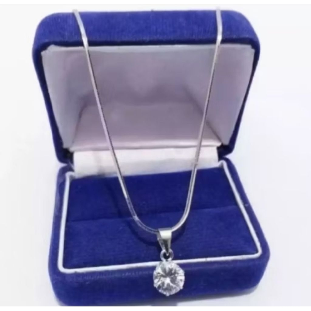 kalung titanium rantai belut plus liontin permata satu, anti karat cocok untuk bayi, anak2 hingga de