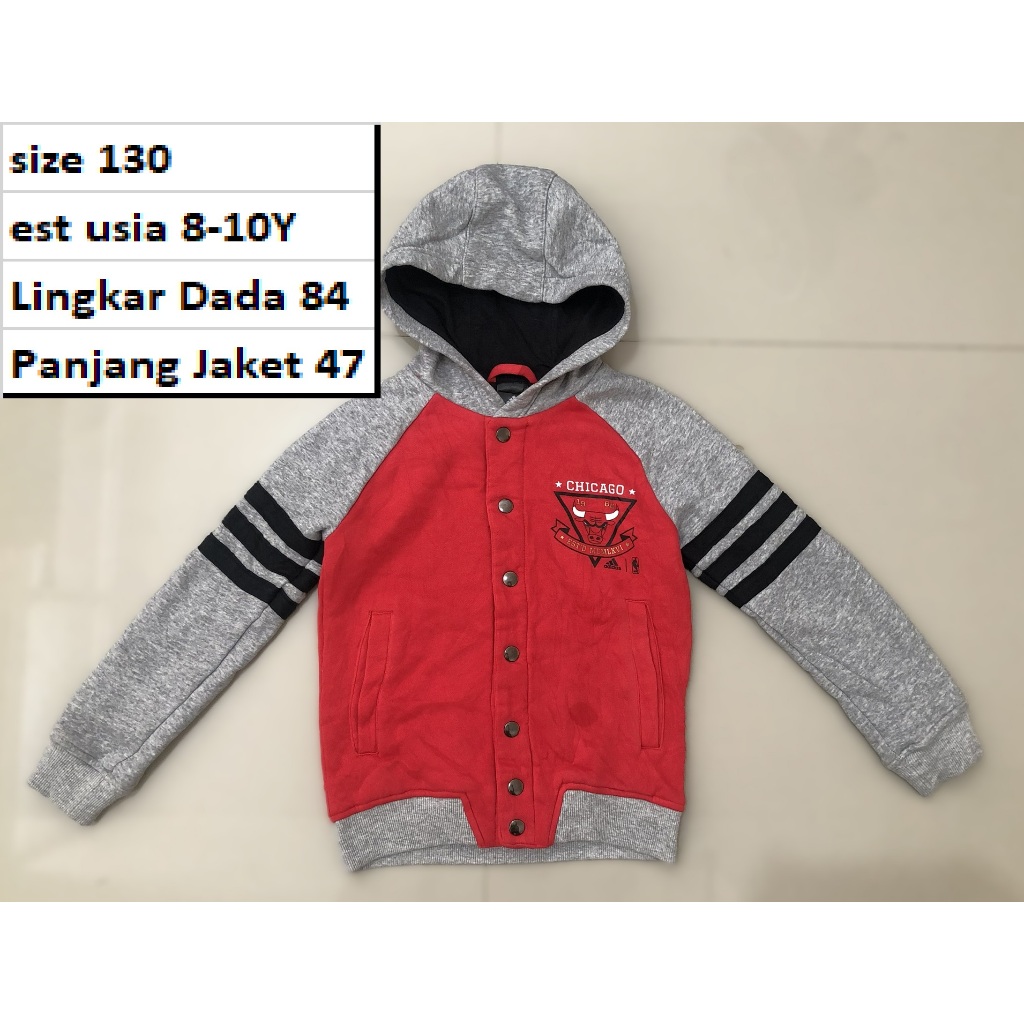 NBA CHICAGO BULLS x ADIDAS - Jaket Varsity Hoodie Tebal Anak Premium Second Preloved