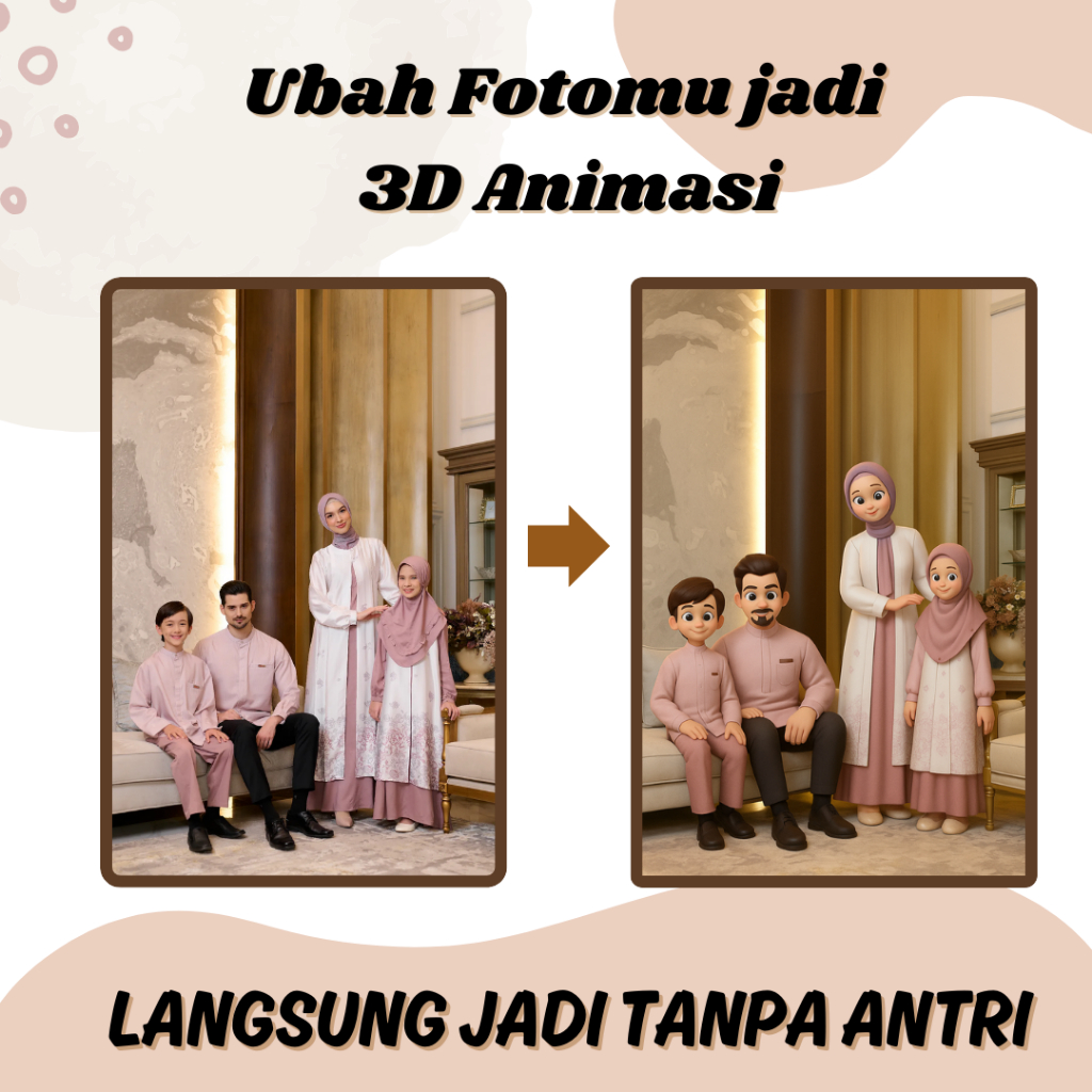 Jasa Edit Foto Jadi Kartun 3D AI Gaya Pixar Disney | Ilustrasi Wajah Custom