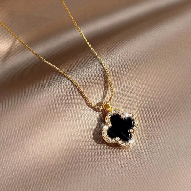 kalung titanium lintion bunga hitam putih terbaru asli titanium kalung wanita korea terlaris