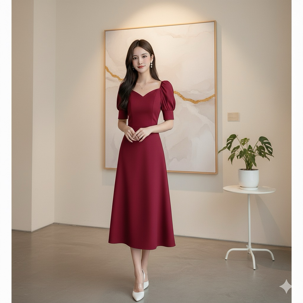 DRESS SYAHIRA POLOS /DRESS WANITA PESTA SCUBA PREMIUM / NEW DRESS A-LINE / FH