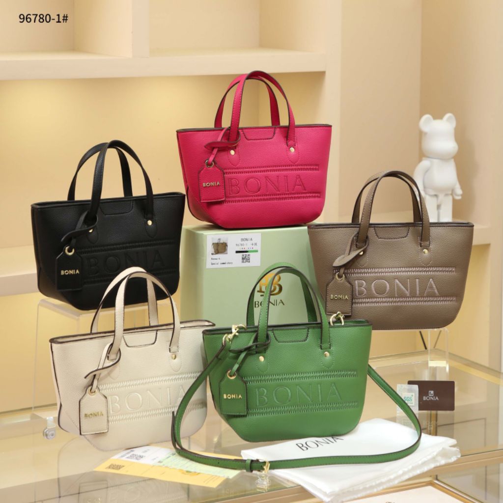 BONIA 96780-1 Leather Elle Tote Bag Logo Embroidery BONIA