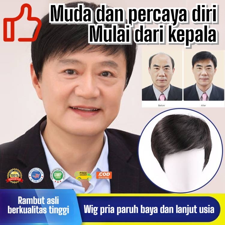 JUELREOU ✨Super Alami/Ringan Dan Bernapas/Wig Pria Hitam/Coklat/Alami Dan Seperti Asli/Tanpa Jaring 