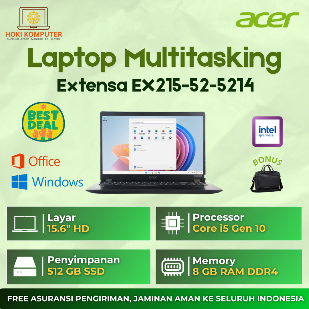 SALE Laptop Acer Core i5 Extensa 215 - 5214 Core i5 - 1035G1 Ram 8GB SSD 512GB 15.6" - Hoki Komputer
