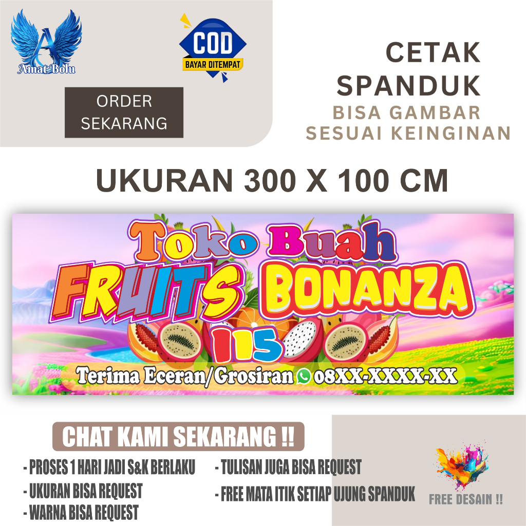 Cetak Spanduk Banner Toko Buah Fruit Bonanza Costom Desain
