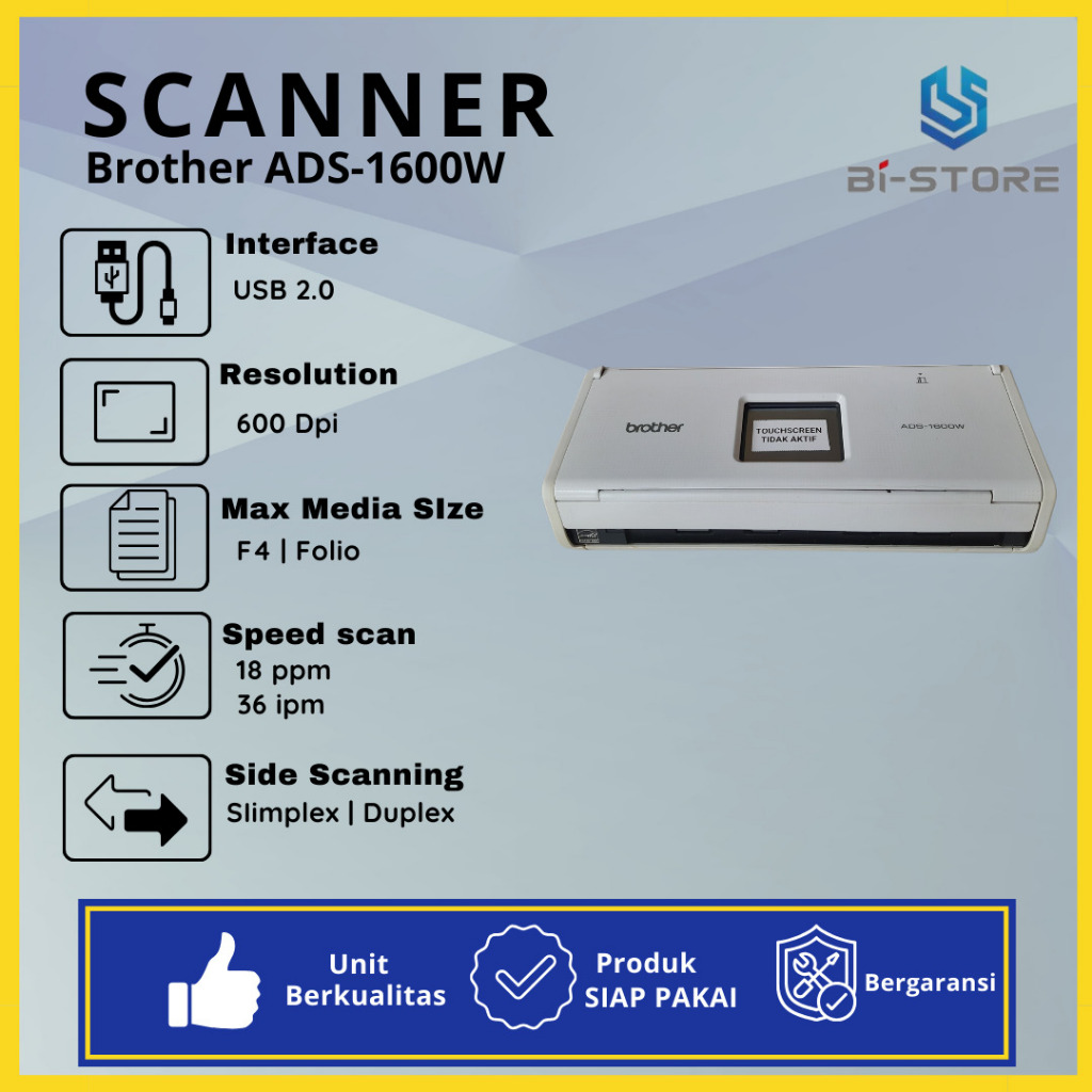 Scanner Folio F4 Portable Brother ADS-1600W Siap Pakai