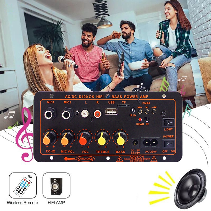 AC/DC  D100 Ampli Full Bass Subwoofer 10 Inch 12 Inch 20Inch Hi-Fi Bluetooth Rumah Mobil Audio Power