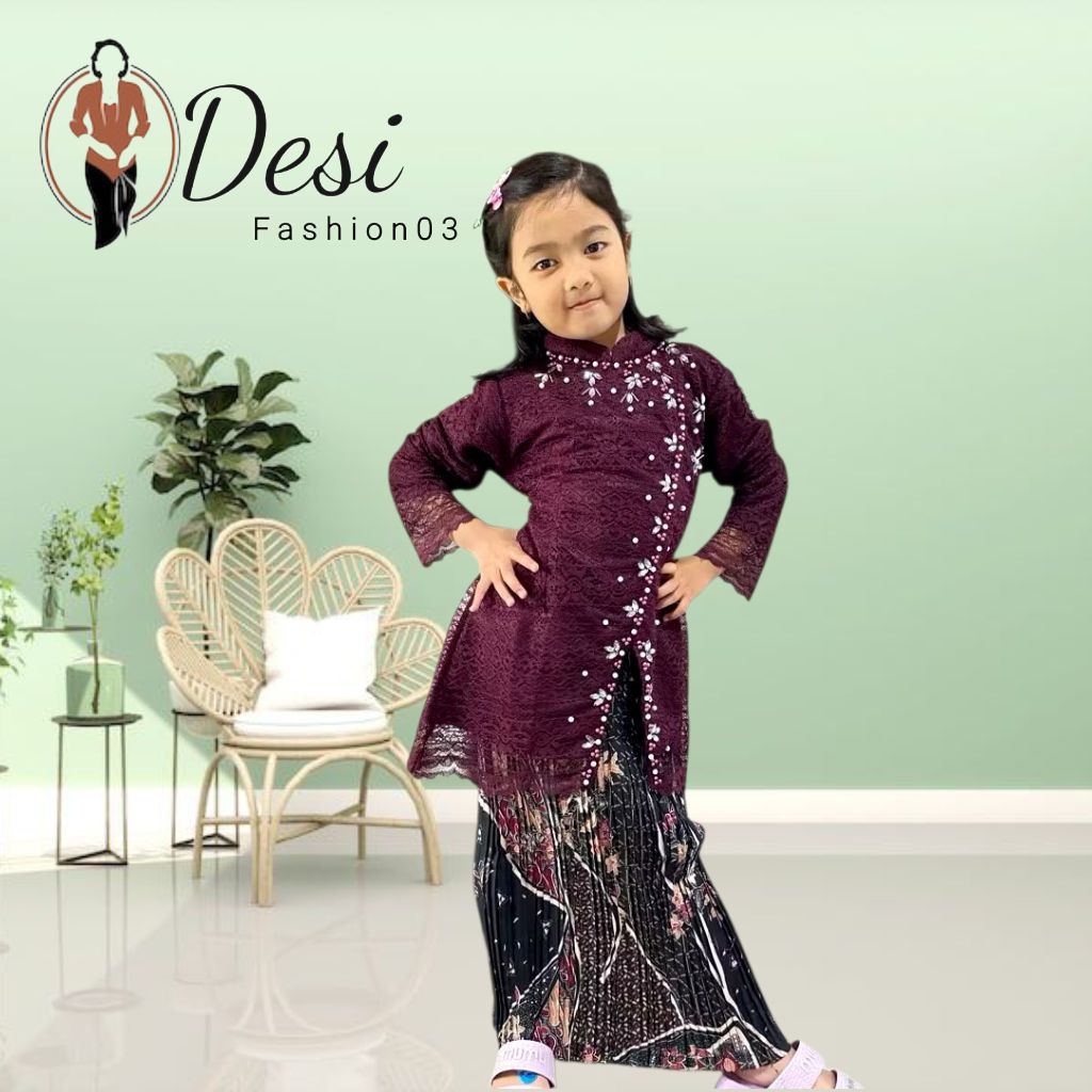 Setelan Dan Atasan Janggan Anak Perempuan Tanggung Umur 4-12 Tahun Kebaya Brokat Payet Mutiara Fashi