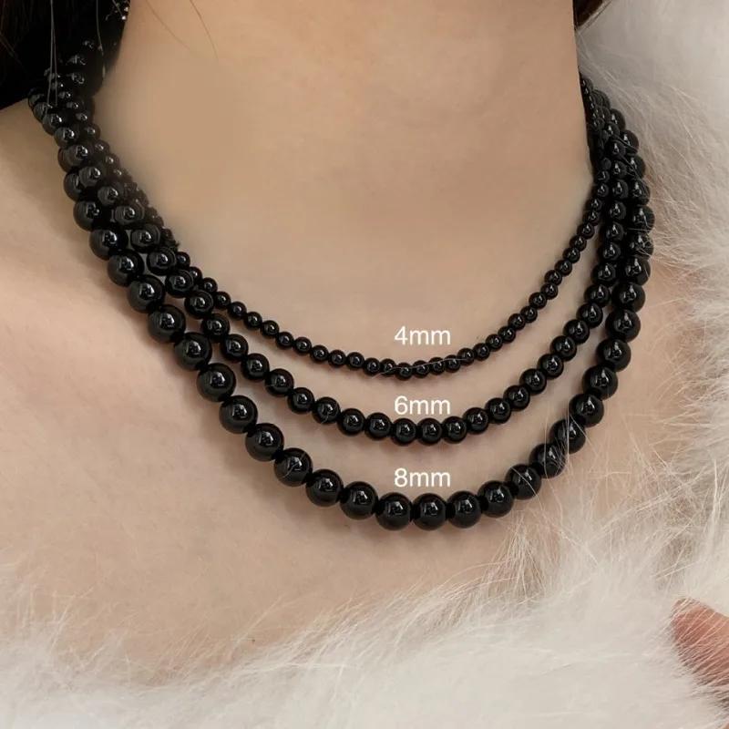 Black Beads Pearl Necklace Glass Pearl Necklace Jewelry