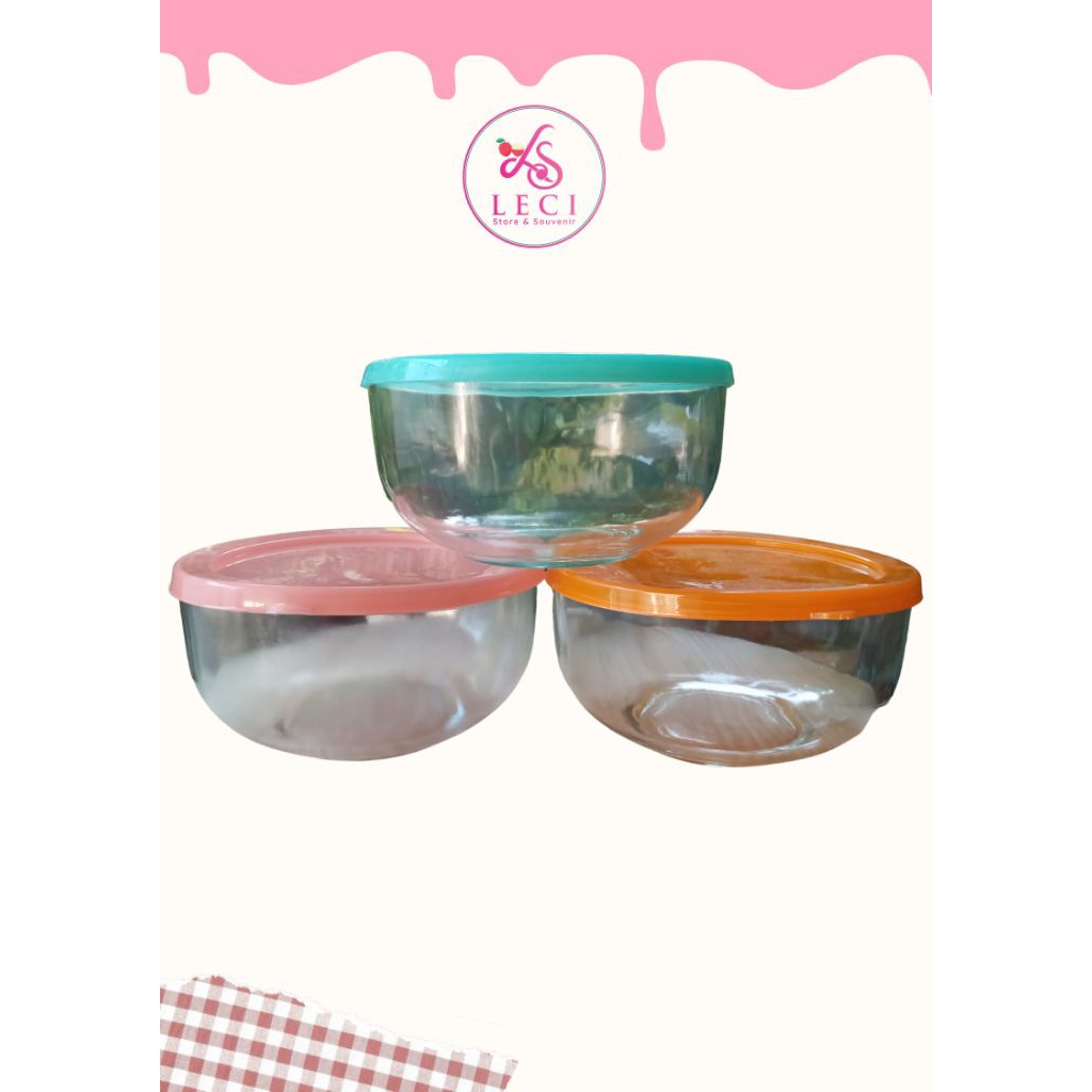 Mangkok Kaca + Tutup (15 cm / 800ml ) Mangkok Kaca Bening Mangkok Souvenir