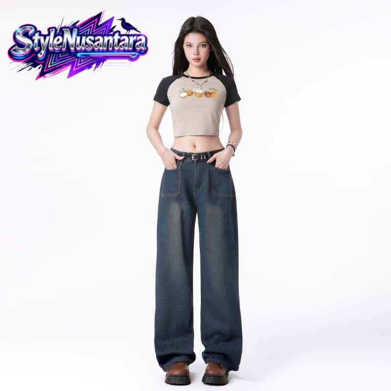 Jeans wanita lurus Korea Cutbray Jeans Highwaist Celana Jeans Wanita Kekinian Seksi