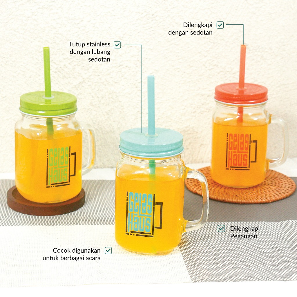 Gelas Minum Cafe Kaca 450 ml Gelas Jar Mug Drinking Jar Glass