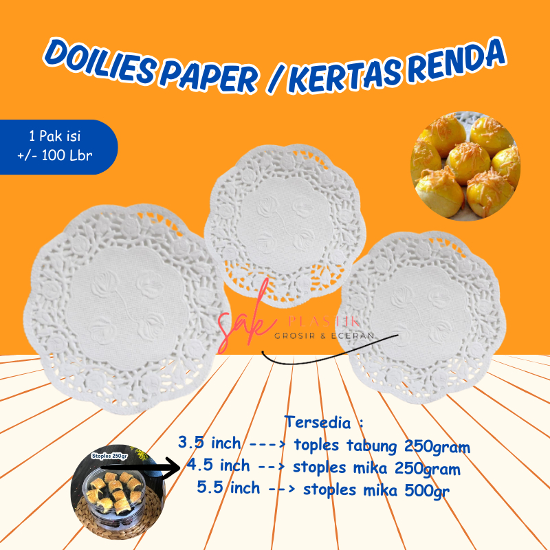 Kertas Doilies Alas Toples Kue 3.5" 4.5" 5.5" Isi 100 Lembar l Doilies Paper l Doyleys Paper 3.5 inc