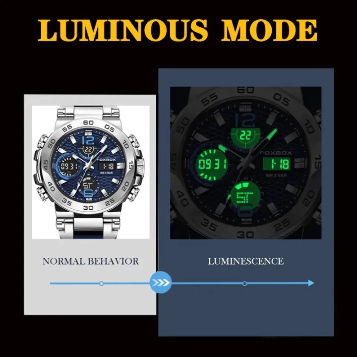 FOXBOX Original Jam Tangan Pria Anti Air Dual Display Sport Jam Tangan LIGE Digital Tali Silikon Kua
