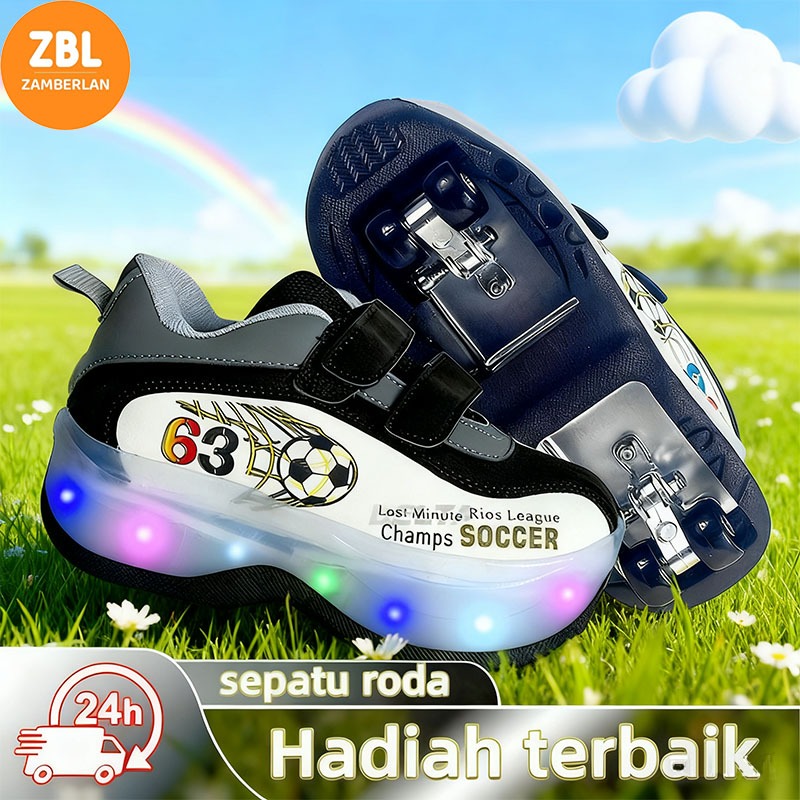 Sepatu Roda Anak 4 Roda / Sepatu Roda Anak Laki-Laki / Lampu LED Keren untuk Sekolah