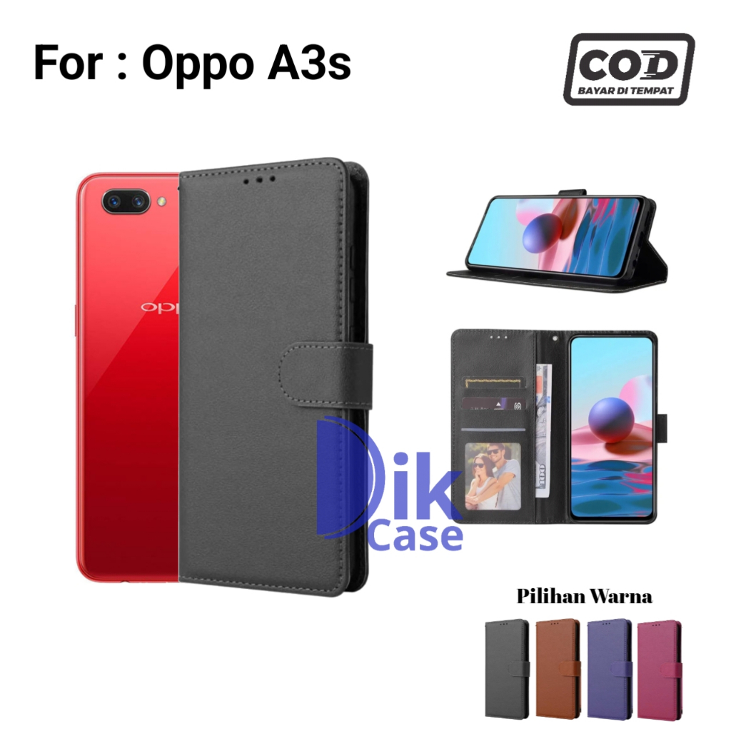 Flip Case For Oppo A3s Casing Dompet Kulit Buka Tutup Plus Tali Cover / case Oppo A3s / Casing Oppo 