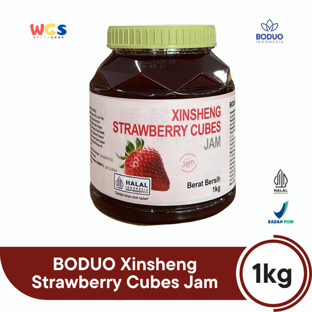 BODUO Xinsheng Strawberry Cubes Jam 1kg | Selai Stroberi Asli untuk Minuman Kekinian & Dessert
