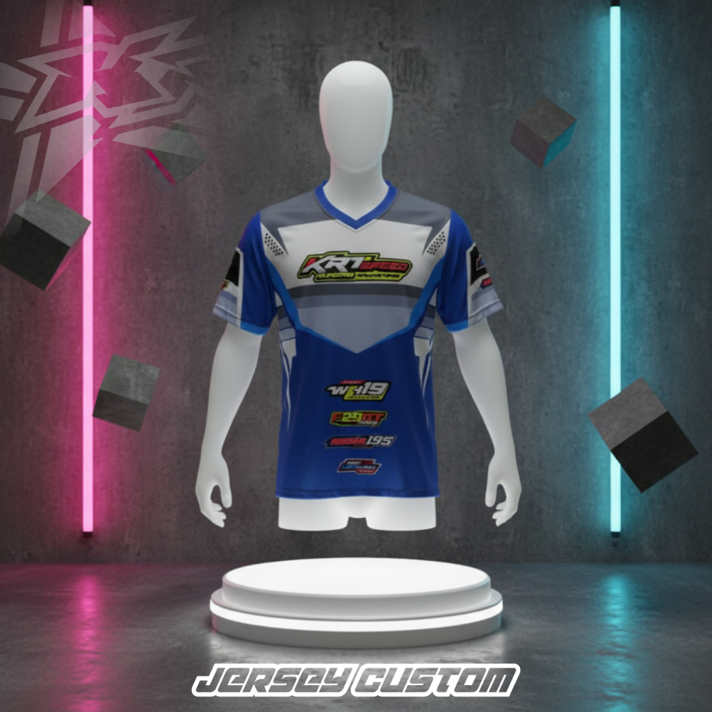 Jersey Kaos Balap Custom Desain Road Race Motorcross Full Print Custom Kerah V-Neck