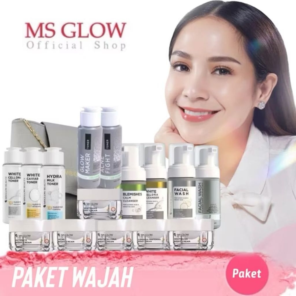 MS GLOW All Produk Paket Wajah Free Pouch Kosmetik/BB/Ecer Whitening Night Cream/Luminous/Malam Ulti
