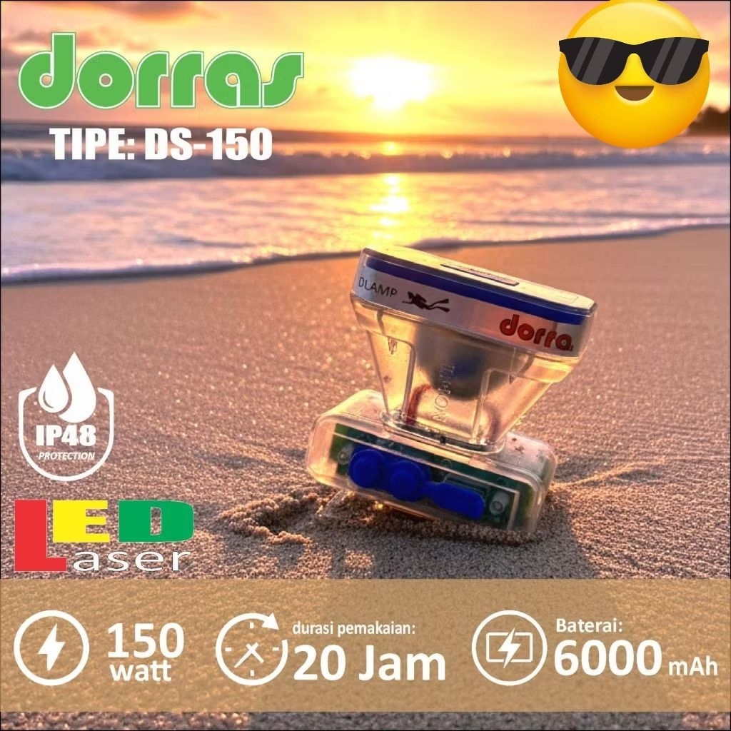 SENTER KEPALA SELAM DORRAS LED LASER DS-150 150WATT BODY TRANSPARAN