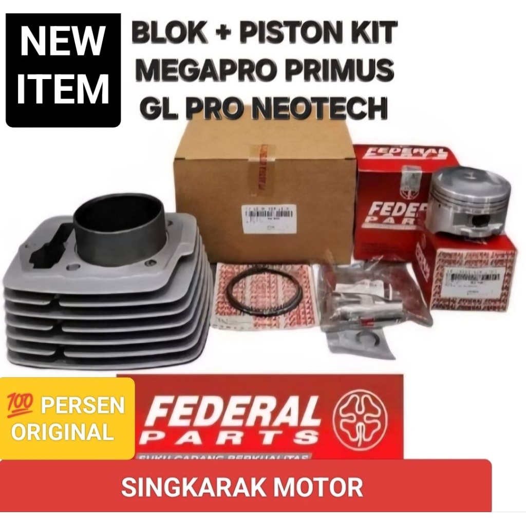 CYLINDER BLOK SEHER KOMPLIT PLUS PISTON KIT ASSY HONDA MEGAPRO PRIMUS GL PRO NEOTECH ORIGINAL FEDERA